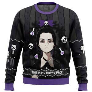 This is my Happy Face Wednesday Addams Gifts For Family Holiday Christmas Ugly Sweater