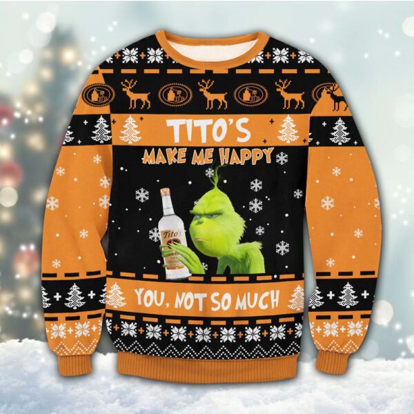 Tito’s Grinch Happy Best Holiday Christmas Ugly Sweater Gifts For Family