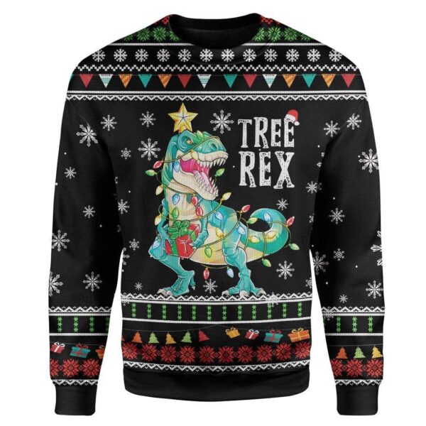 Ugly Christmas Tree T-Rex Custom Sweater Apparel