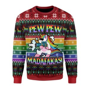 Unicorn LGBT Pew Pew Best Gifts For Family For Holiday Christmas Ugly Sweater