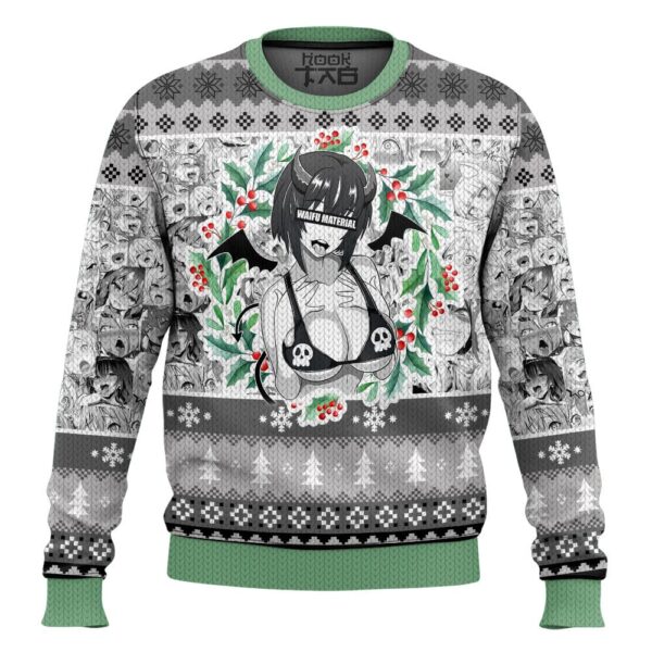 Waifu Material Succubus Ahegao Best Holiday Christmas Ugly Sweater Gifts For Family