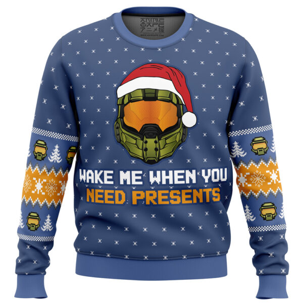 Wake Me When You Need Presents Halo Gifts For Family Holiday Christmas Ugly Sweater