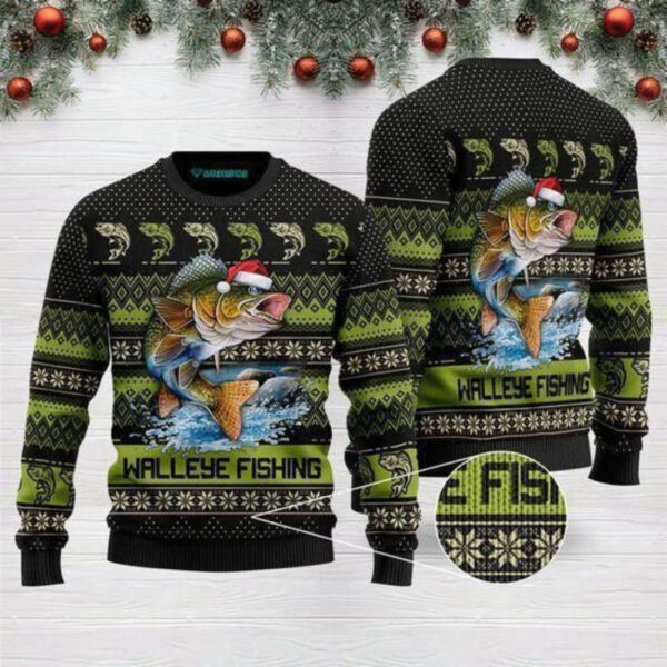 Walleye Fishing Gifts For Family Holiday Christmas Ugly Sweater