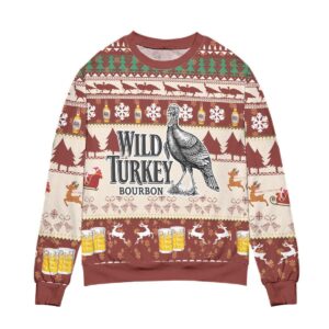 Wild Turkey Bourbon Snowflake Pattern Christmas Best Holiday Christmas Ugly Sweater Gifts For Family