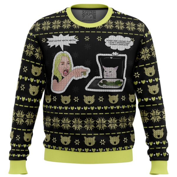 Woman Yelling At Cat Meme Gifts For Family Holiday Christmas Ugly Sweater