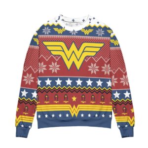 Wonder Woman Logo DC Snowflakes Pattern Gifts For Family Holiday Christmas Ugly Sweater