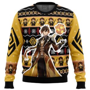 Zhongli Genshin Impact Gifts For Family Holiday Christmas Ugly Sweater