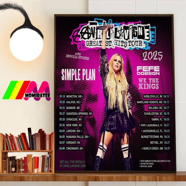 Avril Lavigne Greatest Hits Tour 2025 Round 2 With Special Guests Simple Plan Fefe Dobson And We The Kings Wall Decorations Poster Canvas