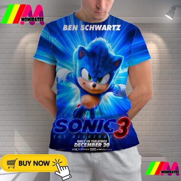 Ben Schwartz As Sonic The Hedgehog In Sonic The Hedgehog 3 Official Poster Release December 20th 2024 All Over Print Shirt