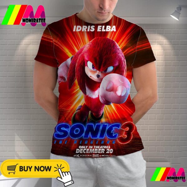 Idris Elba As Knuckles The Echidna In Sonic The Hedgehog 3 Official Poster Release December 20th 2024 All Over Print Shirt